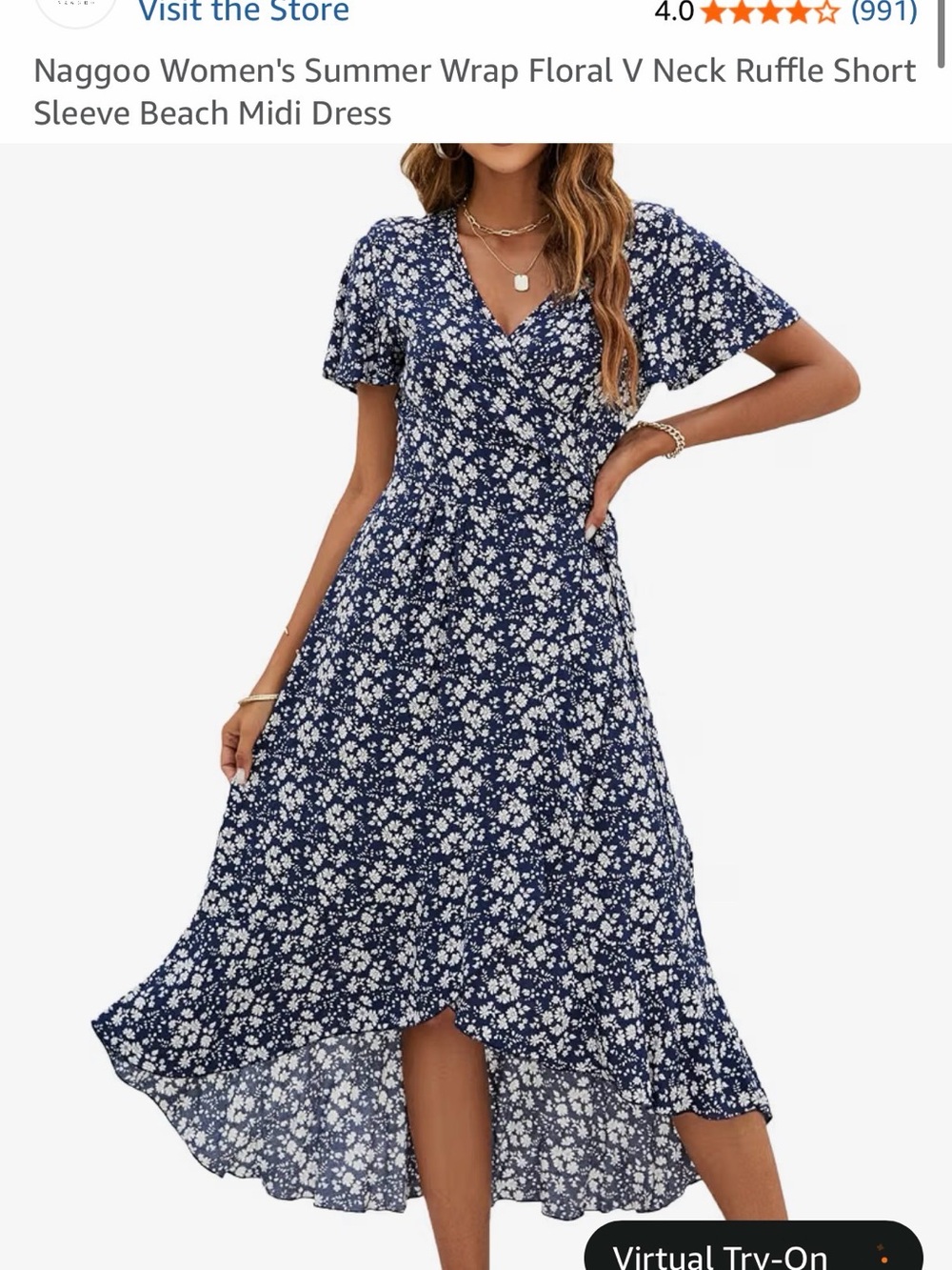 NAF NAF Navy and White Floral High-Low Wrap Dress